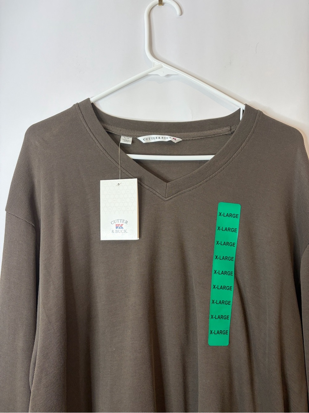 NWT Cutter & Buck Olive Brown V-Neck Pima Cotton Pullover SIZE XL